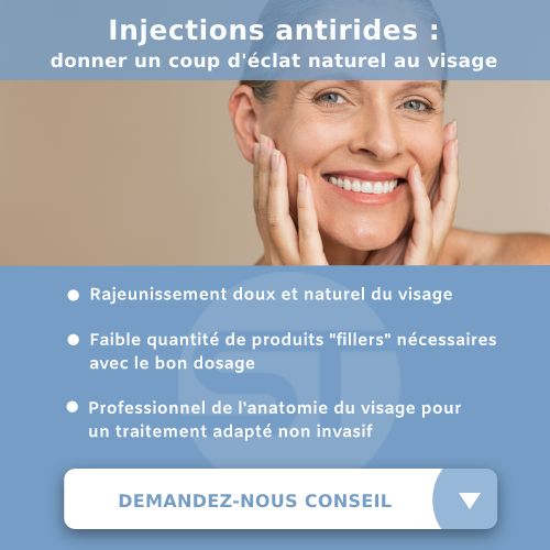 Femme avec un visage éclatant grâce aux injections antirides